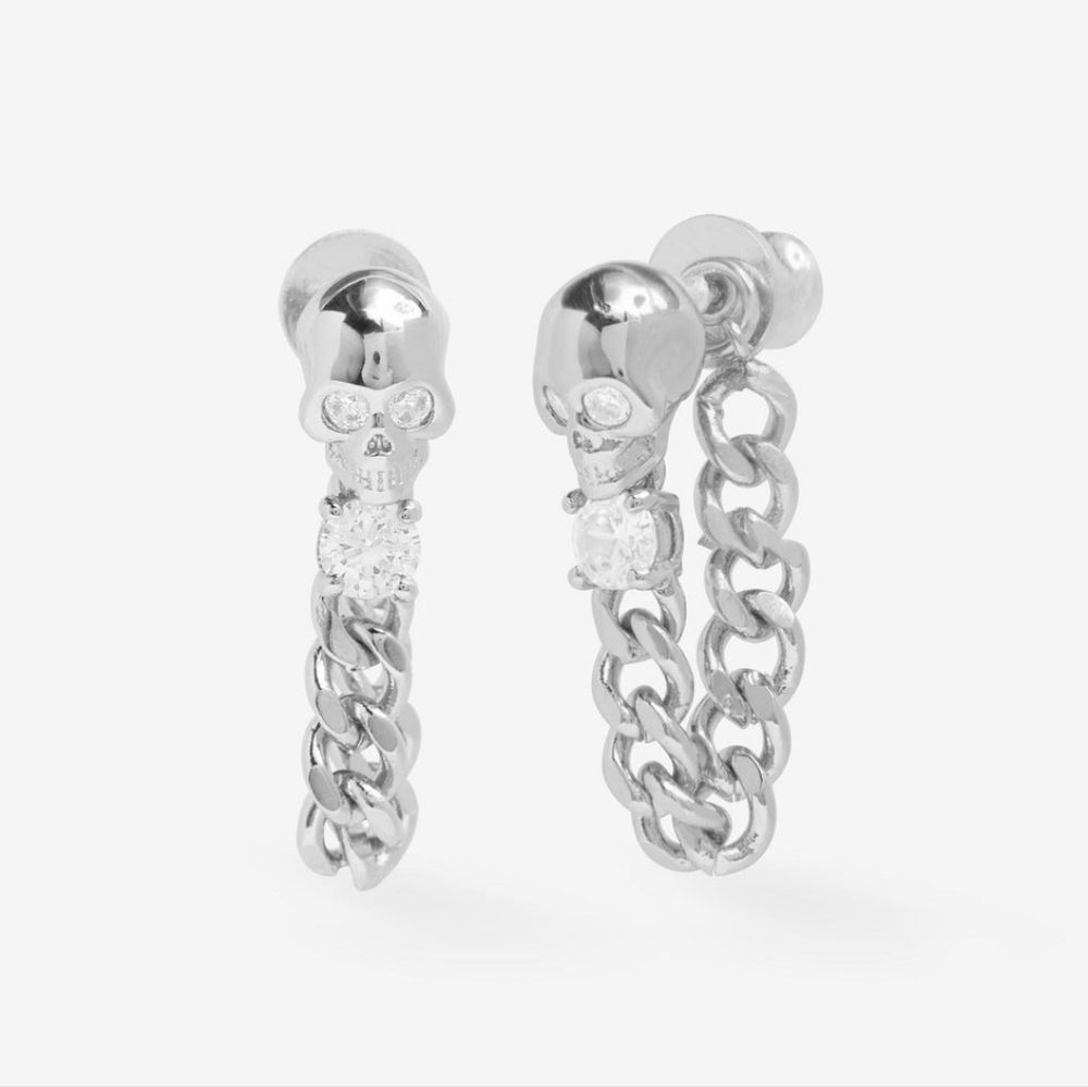 Melinda Maria Ride Or Die Skull Silver Soft Hoops Earrings New - FIRM ✨️